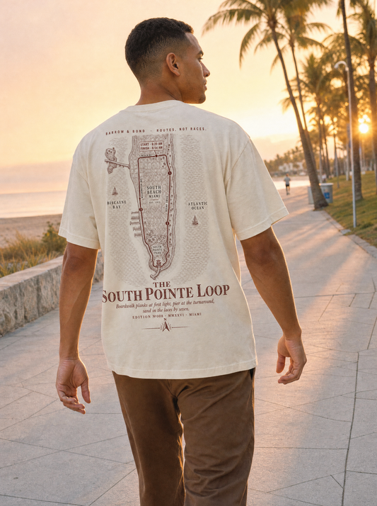 The South Pointe Loop — model on Miami Beach promenade at sunrise