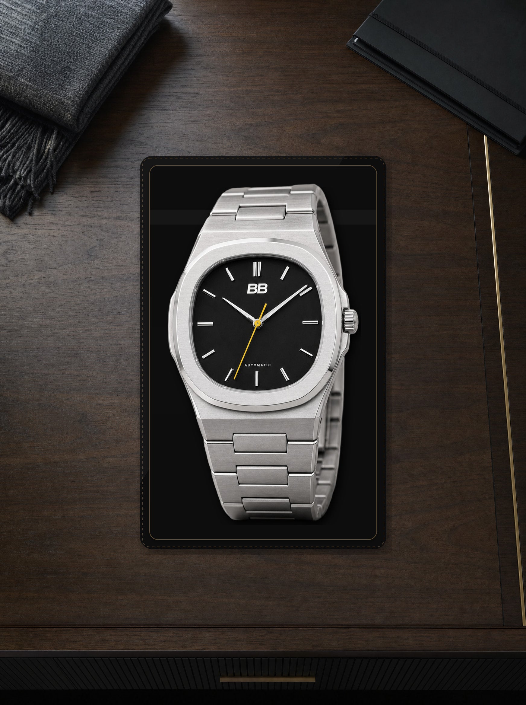 Shift 38 Signal Black in its fitted collector tray, pre-production visualization